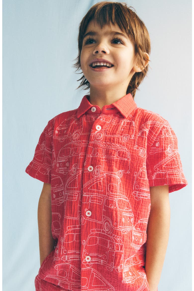 Kids' Double Cloth Shirt, Alternate, color, JAM RED CAMPER VAN