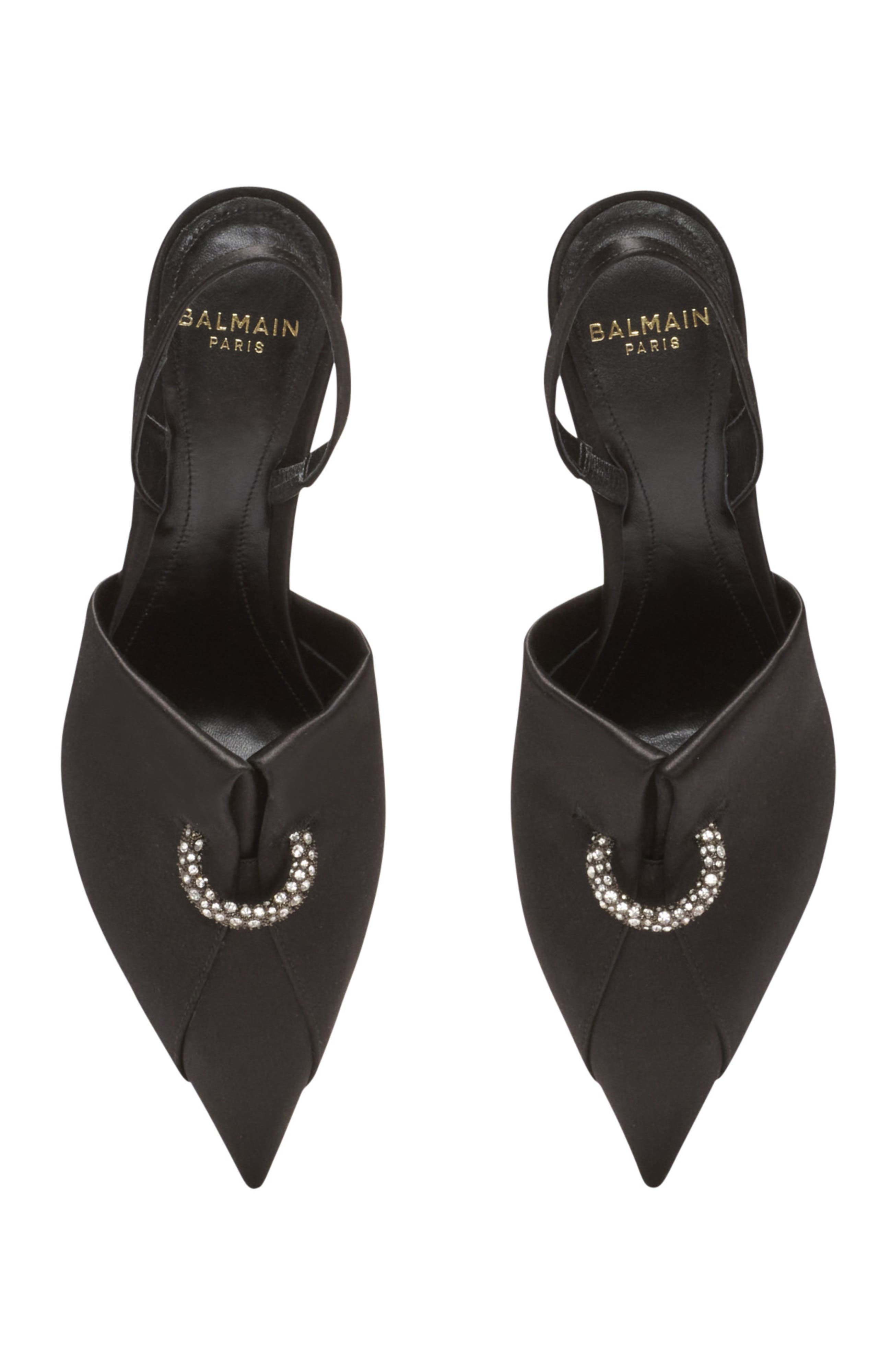 Balmain Satin slingbacks with piercing, Alternate, color, Black
