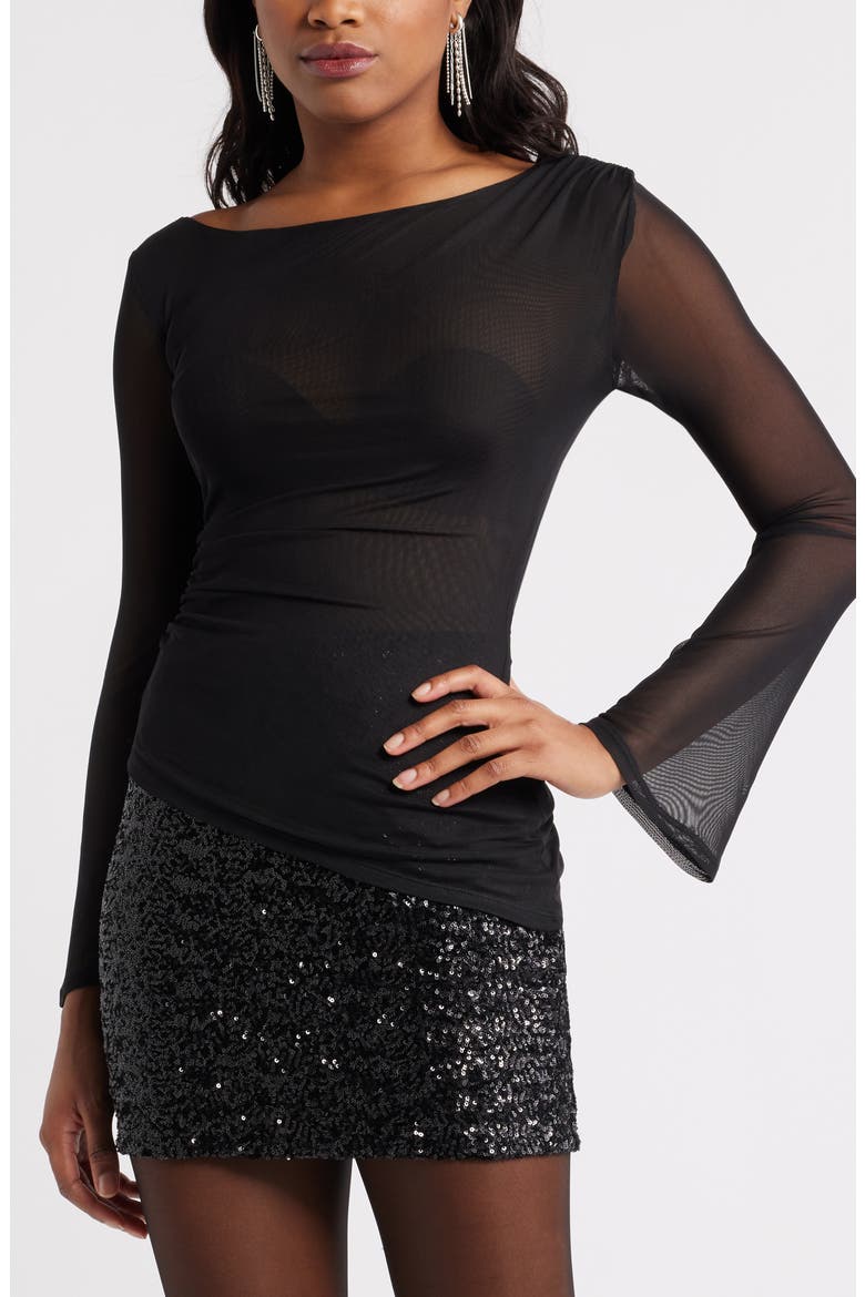 Mesh Bell Sleeve Top, Main, color, BLACK