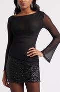 Open Edit Mesh Bell Sleeve Top