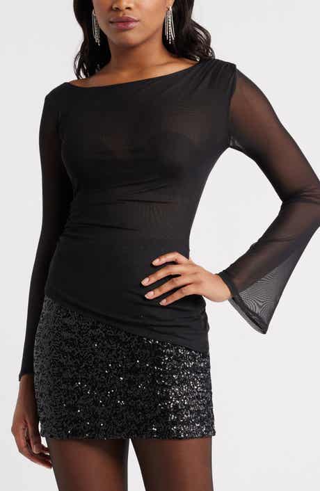 Open Edit Mesh Bell Sleeve Top