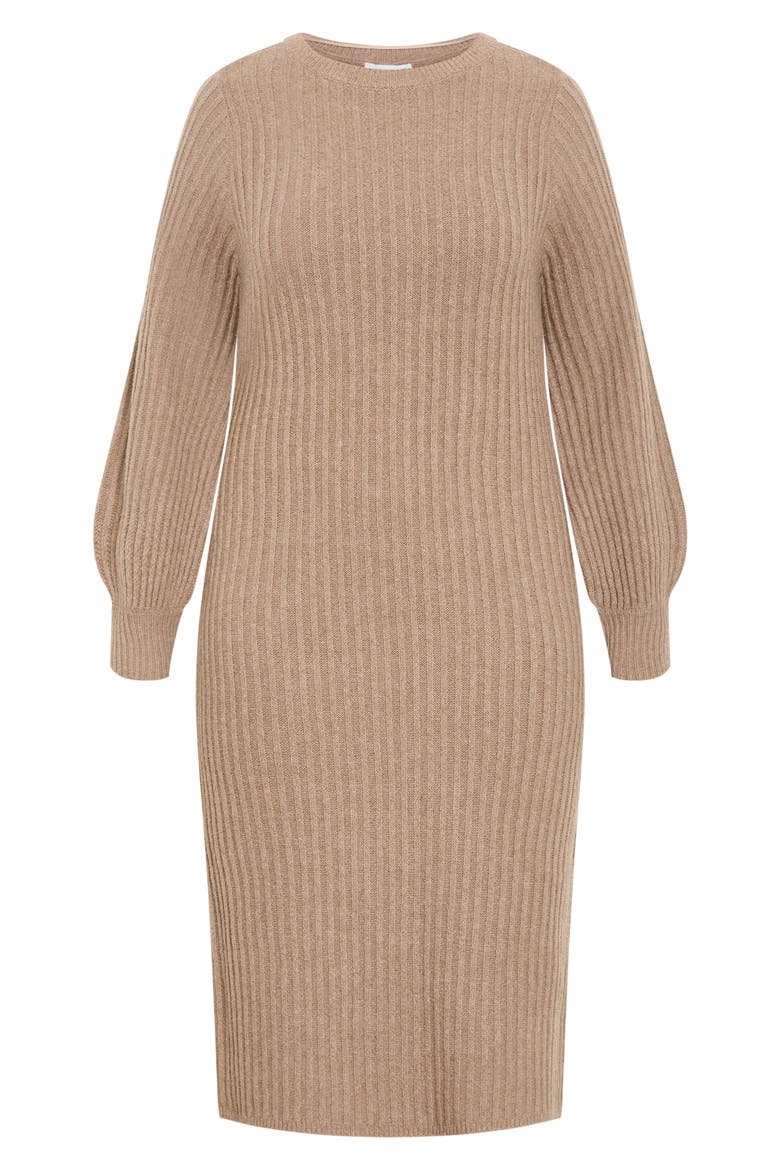 Sarah Long Sleeve Rib Sweater Midi Dress, Alternate, color, MUSHROOM MELANGE