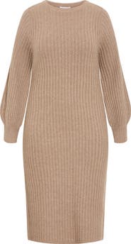 City Chic Sarah Long Sleeve Rib Sweater Midi Dress
