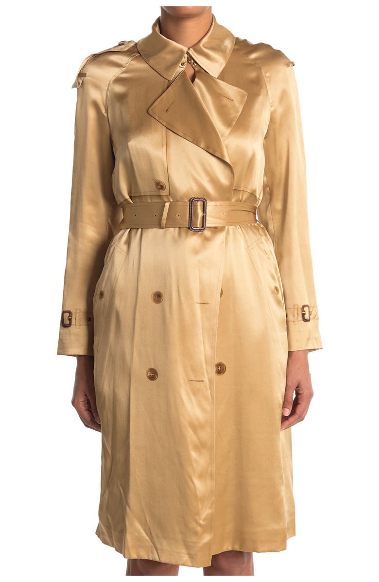 Burberry Silk Satin Trench Coat, Alternate, color, 