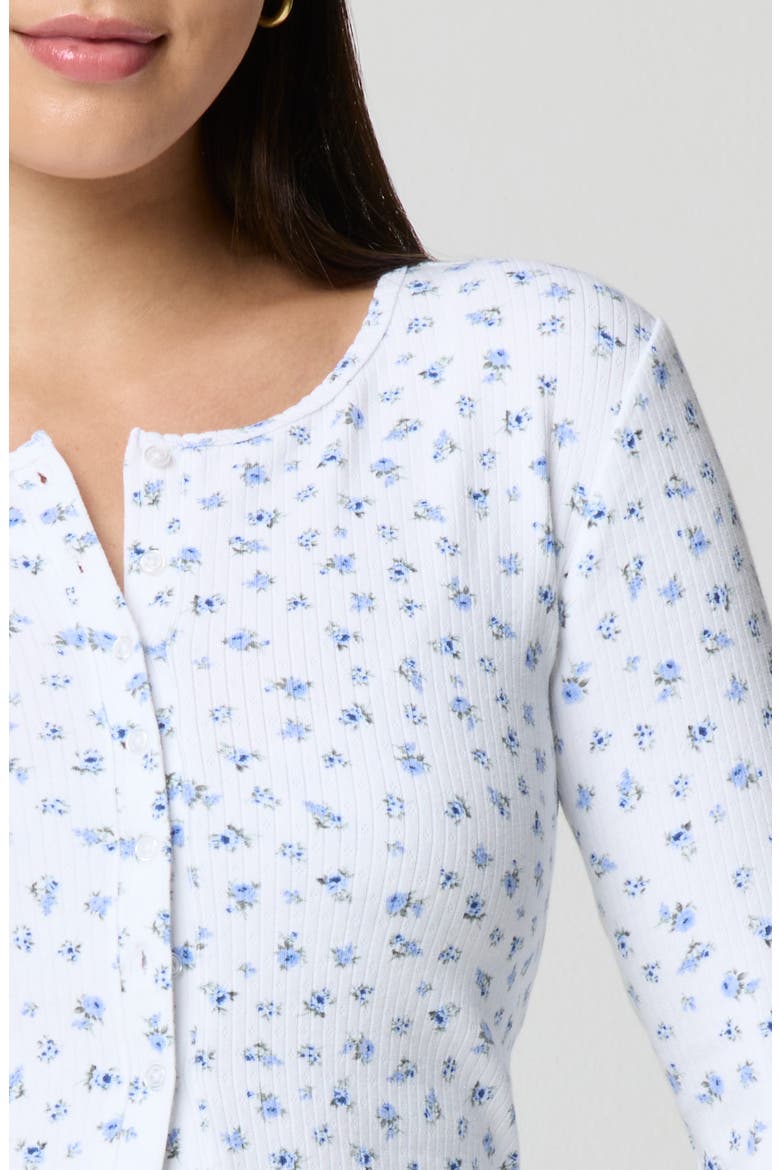 Ditsy Floral Button-Up Long Sleeve Crop Top, Alternate, color, PETIT JARDIN WHITE/ BLUE