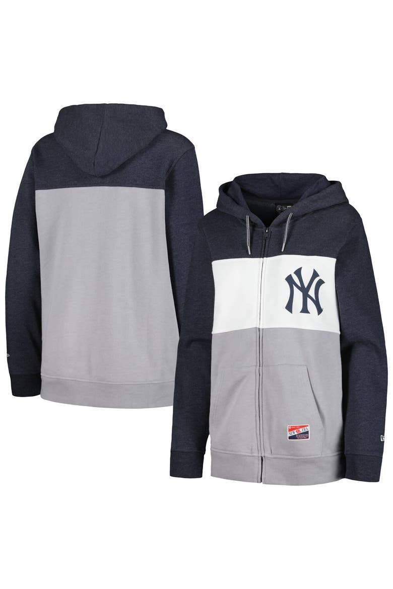 Women's New Era Navy New York Yankees Color Block Full-Zip Hoodie Jacket, Main, color, Navy