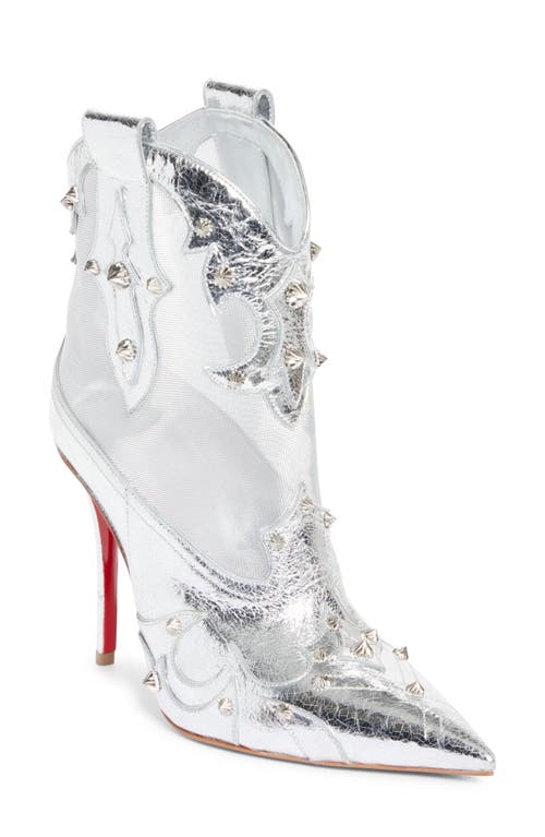 Christian Louboutin Bootiag Studded Metallic Leather Bootie In Silver