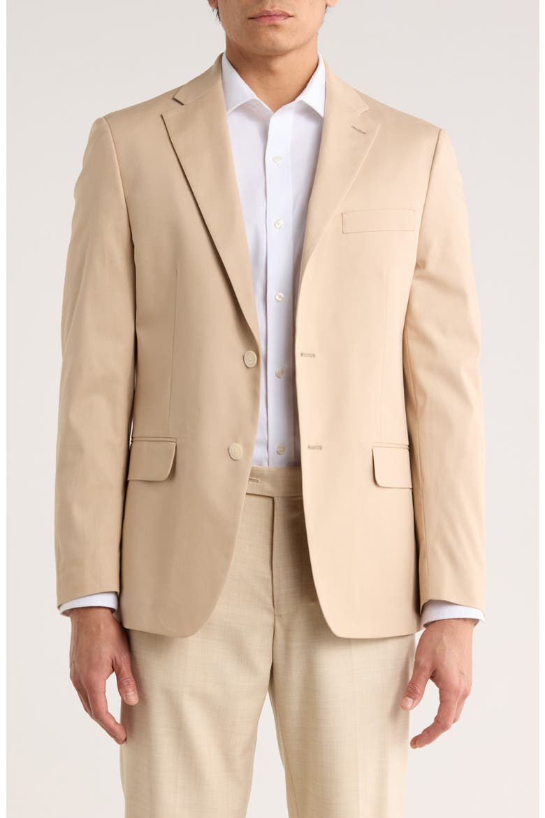 Two Button Notch Lapel Woven Sport Coat, Main, color, KHAKI PLAIN