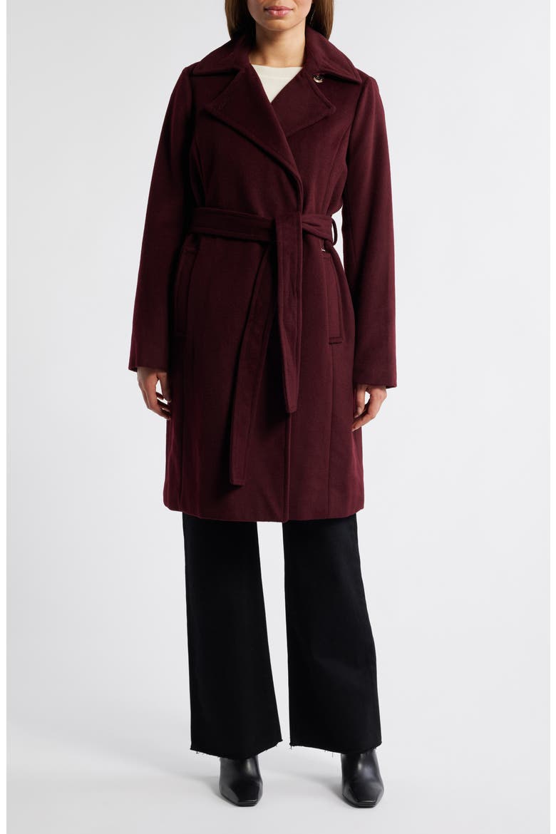 Belted Wool Blend Coat, Main, color, MERLOT