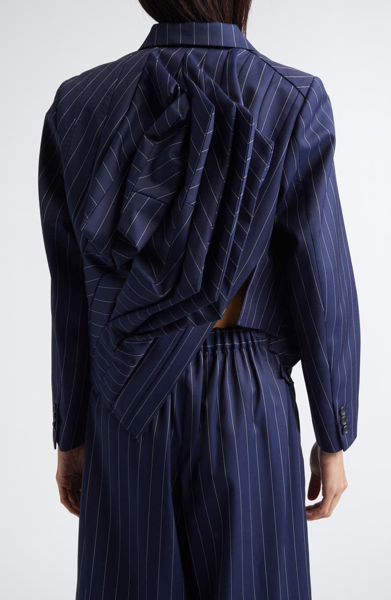 Comme des Garçons Twisted Draping Crop Pinstripe Blazer, Alternate, color, Navy