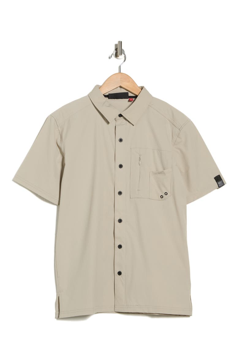 Water Resistant Technical Short Sleeve Button-Up Shirt, Alternate, color, KHAKI
