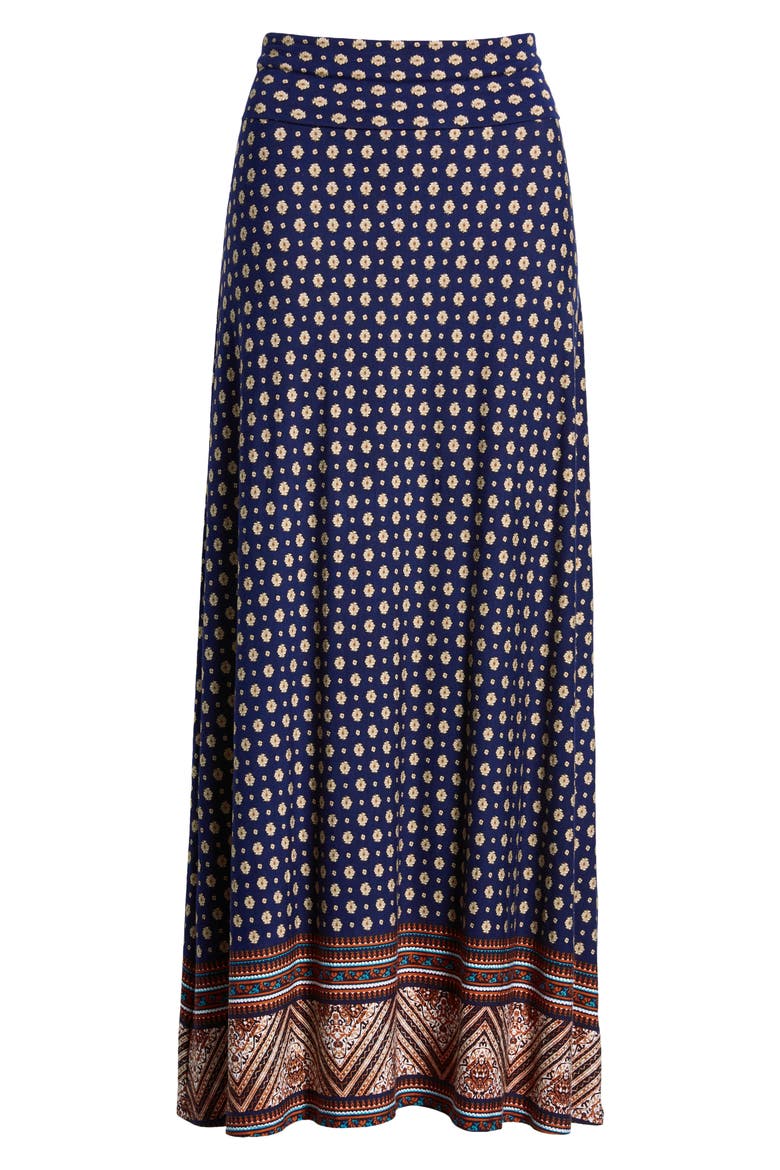 Border Print Roll Top Maxi Skirt, Alternate, color, NAVY/ TOMATO