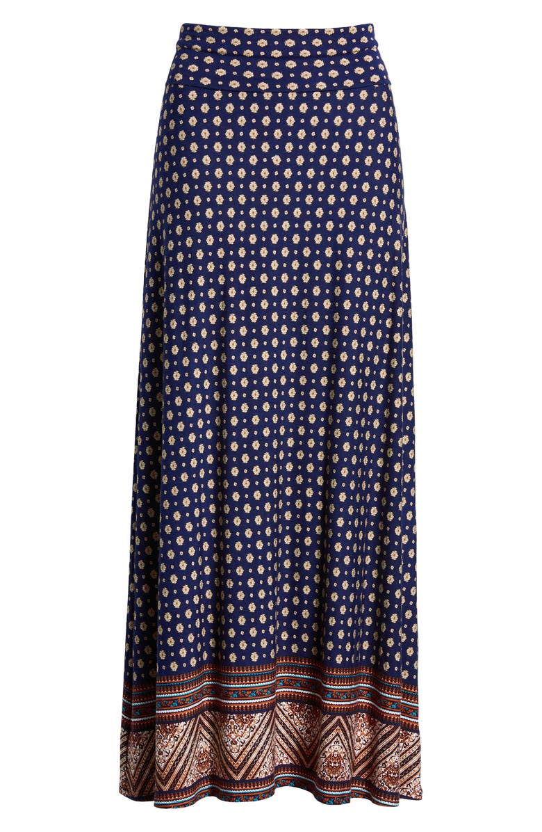 Loveappella Border Print Roll Top Maxi Skirt, Alternate, color,