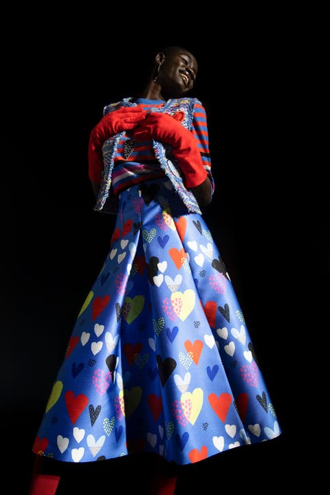 Printed Micado Skirt Multi-color - Heart print