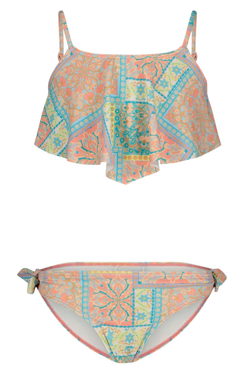 Billabong Kids' Girls Take It Back Ruffle Two-Piece Swimsuit, Main, color, Desert Flower