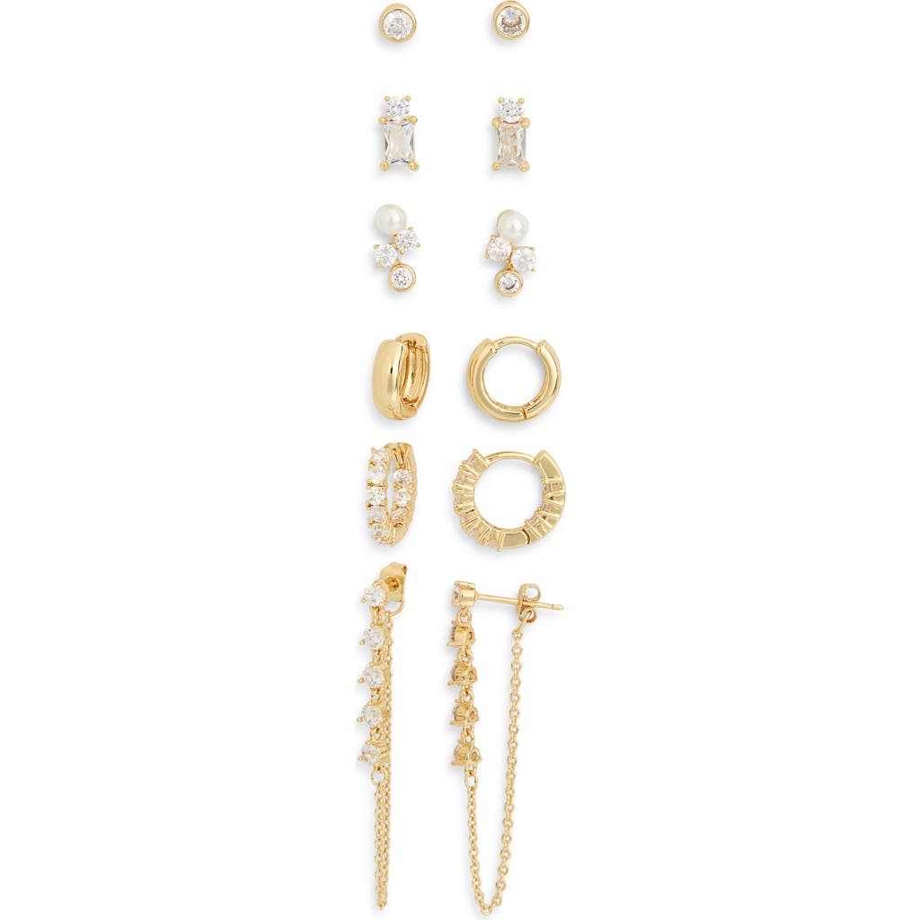 Nordstrom Rack Pack Of 6 Huggie & Stud Earrings In Clear- Gold