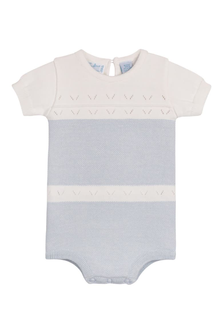 Pointelle Contrast Cotton Knit Romper, Main, color, POWDER BLUE