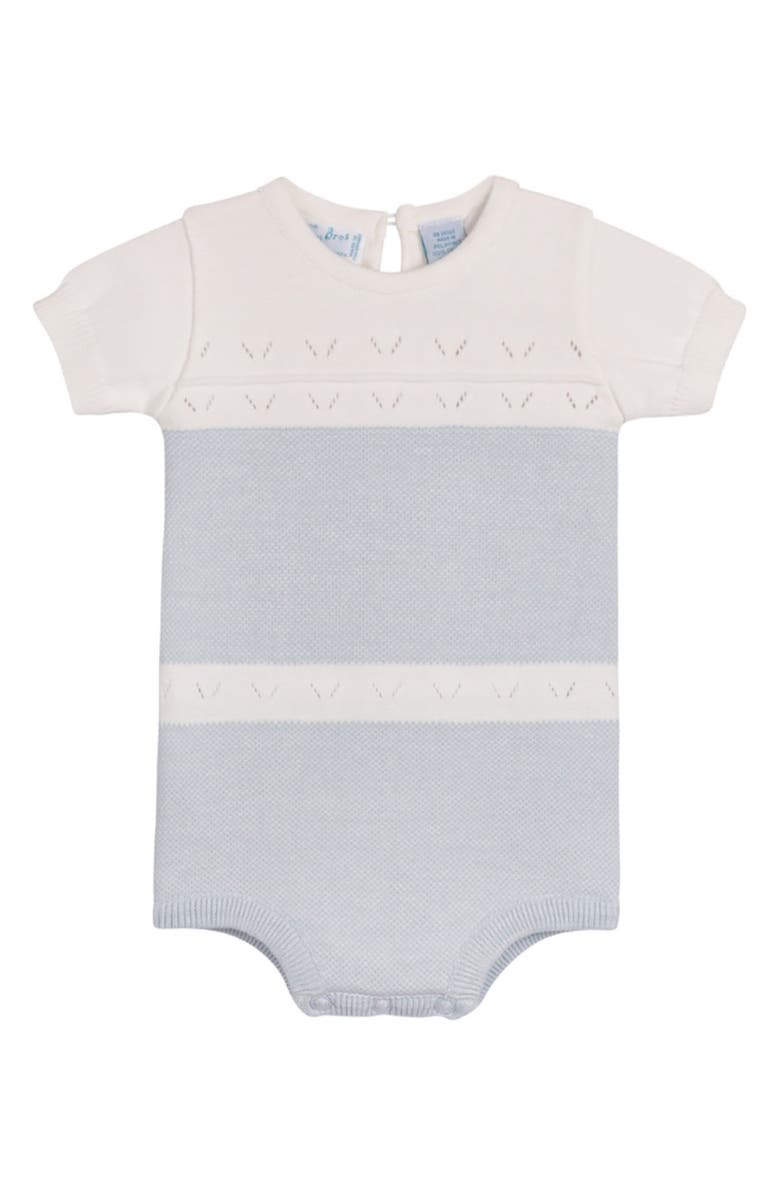 Feltman Brothers Pointelle Contrast Cotton Knit Romper, Main, color, Powder Blue