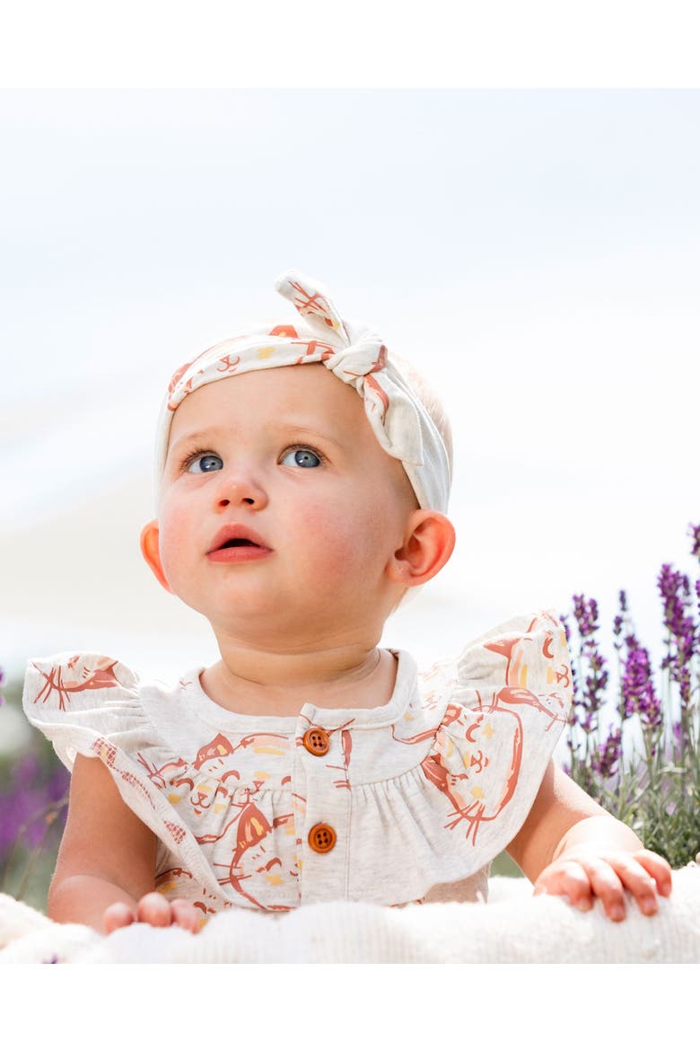 Baby Girl's Organic Cotton Headband Heather Beige With Printed Cat, Alternate, color, Beige With Printed Cat