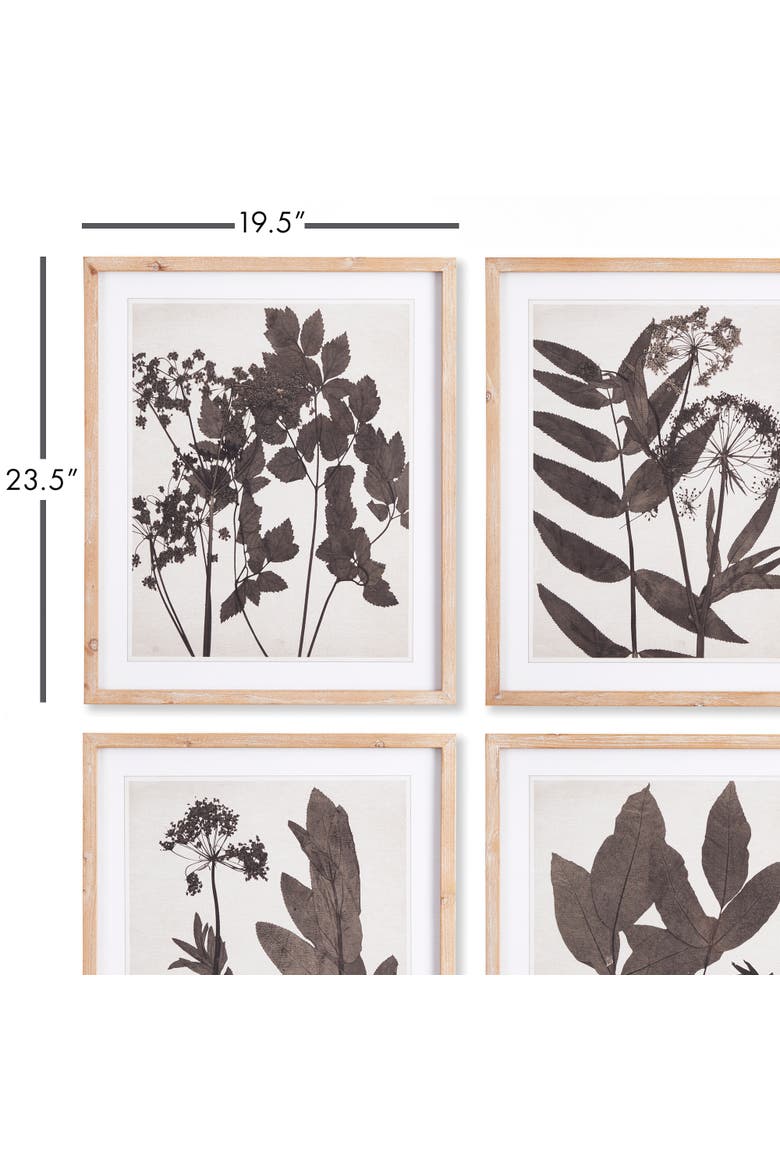 Pressed Foliage Plant Art Prints with Light Wood Frame Set of 4, Alternate, color, Black
