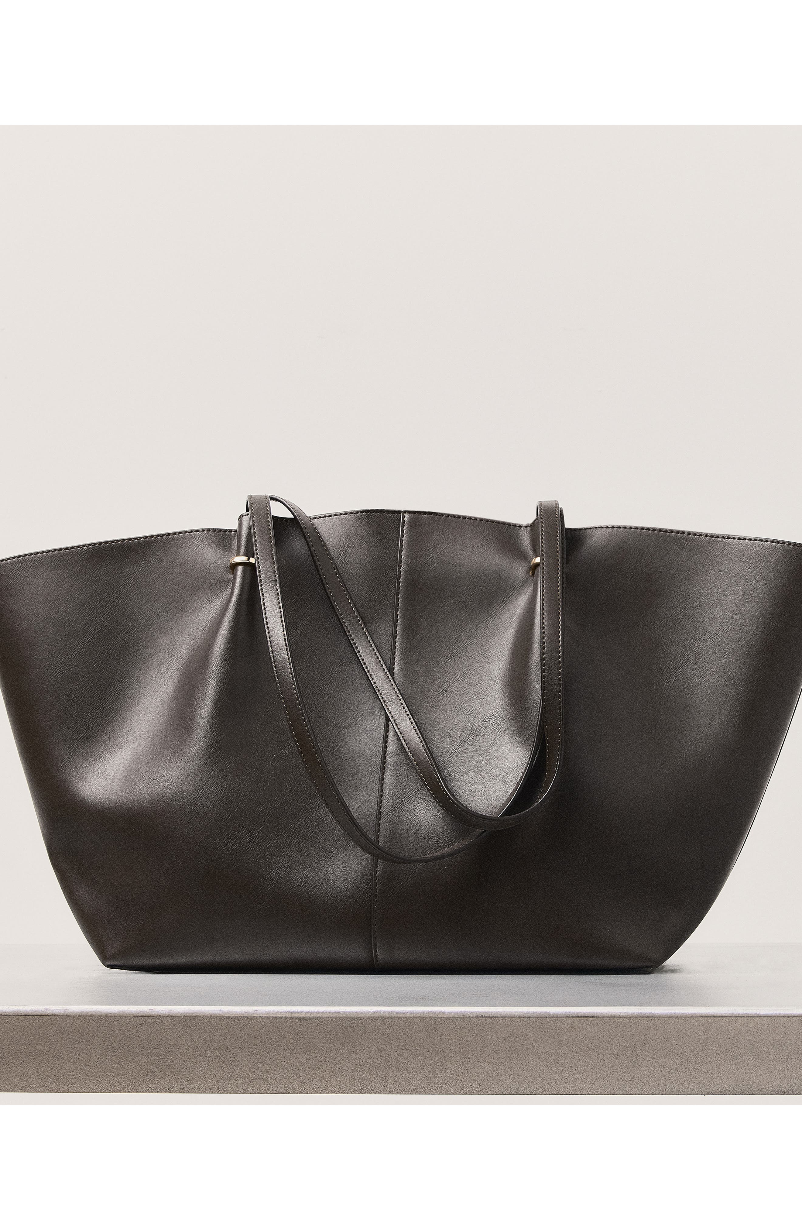 MANGO Faux Leather Shopper Bag, Alternate, color, Khaki Green