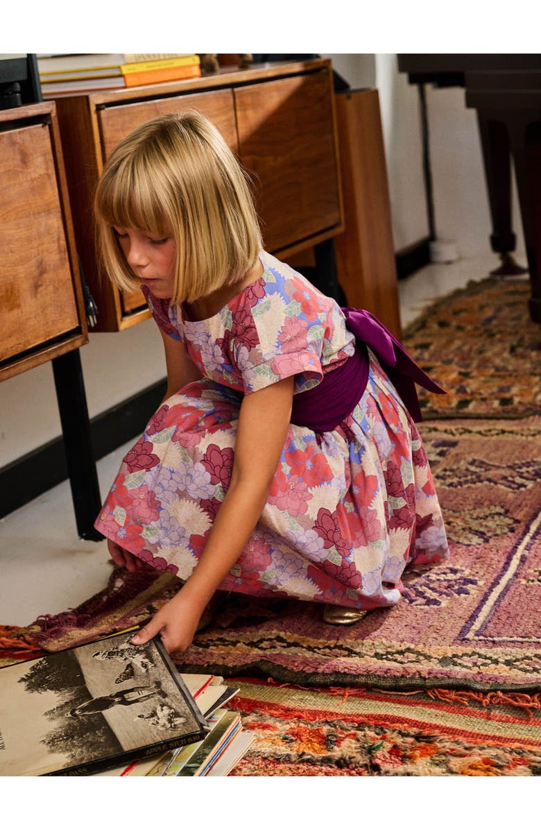 Tea Collection Organdy Sash Dress, Alternate, color, Peonies & Chrysanthemums