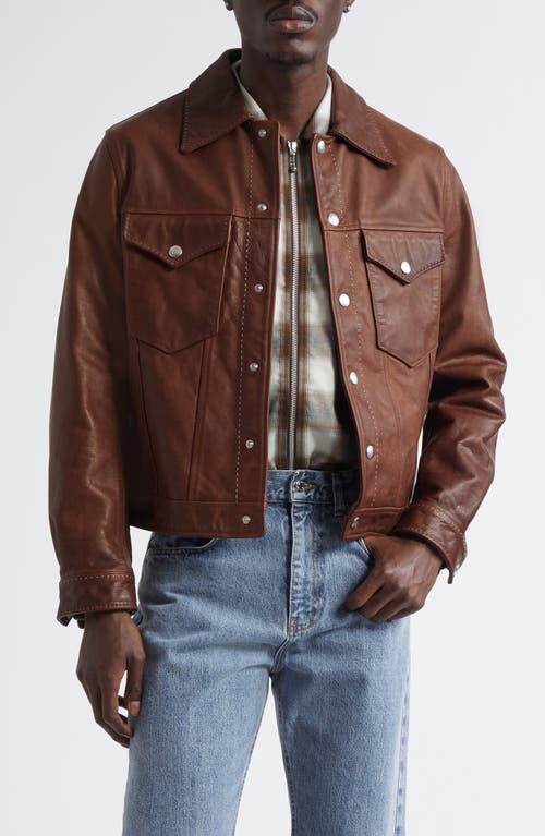 Second / Layer Second Layer Leather Trucker Jacket In Brown