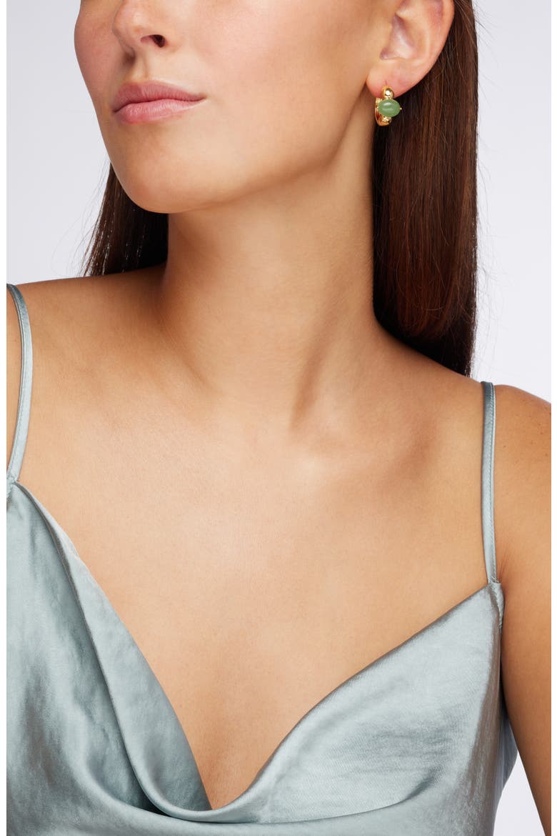 Demi Fine Stone Huggie Hoop Earrings, Alternate, color, AMAZONITE- GOLD