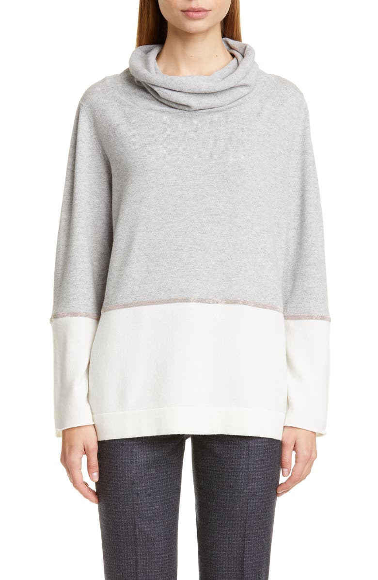 Fabiana Filippi Bicolor Chain Trim Wool, Silk and Cashmere Sweater, Main, color, 