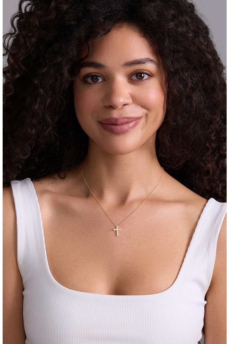 Kiera 18k Gold Diamond Cross Pendant Necklace, Alternate, color, 18KY