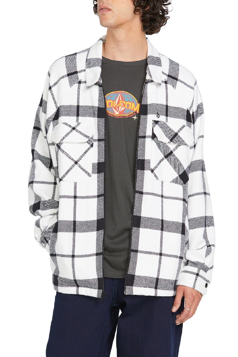 Bartostone Plaid Long Sleeve Flannel Zip Front Shirt, Main, color, WHITE