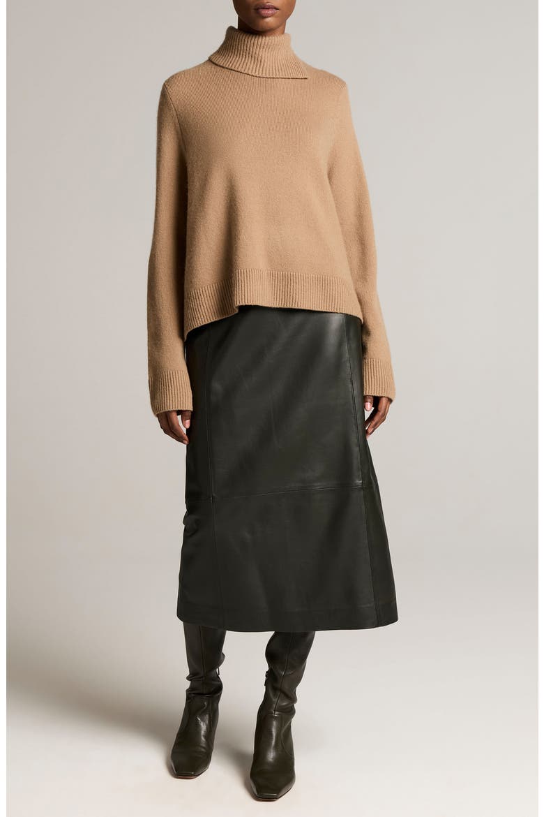 Swing Turtleneck Slit Wool & Cashmere Sweater, Alternate, color, CAMEL