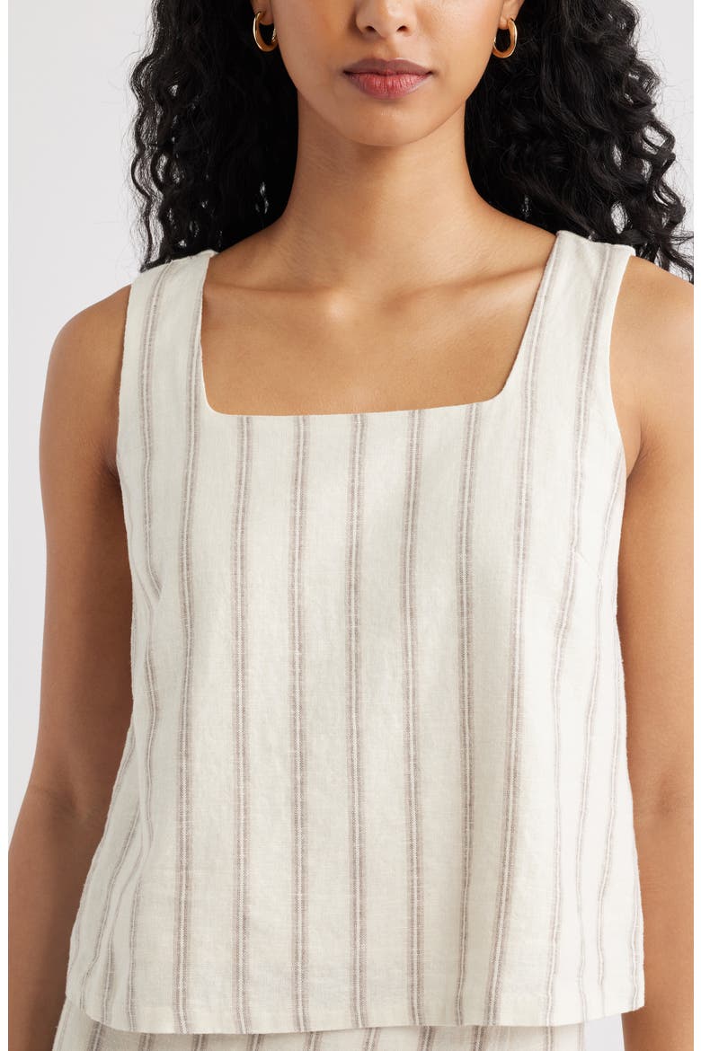 Square Neck Sleeveless Linen Blend Top, Alternate, color, BEIGE CABANA STRIPE