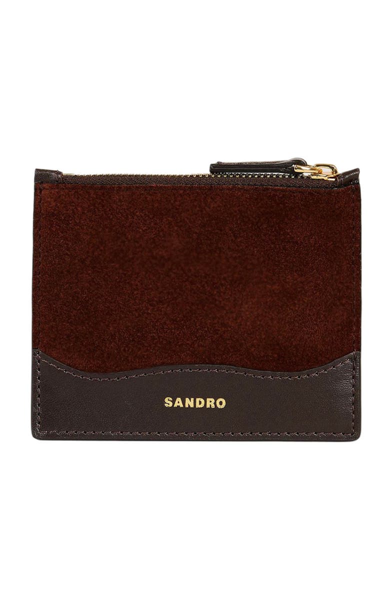 SANDRO Leather and suede cardholder, Main, color, 