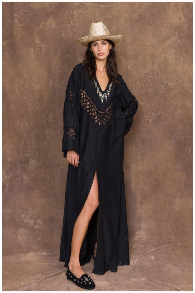 Alice Cotton Silk Embroidered Dress, Alternate, color, BLACK