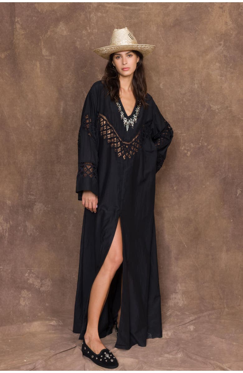 Fortela Alice Cotton Silk Embroidered Dress, Alternate, color, Black