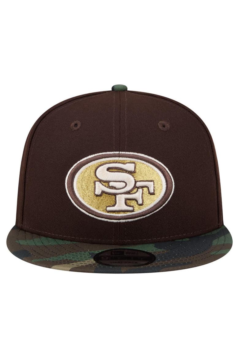 Men's New Era  Dark Brown San Francisco 49ers Burnt Wood Camo 9FIFTY Snapback Hat, Alternate, color, Dark Brown