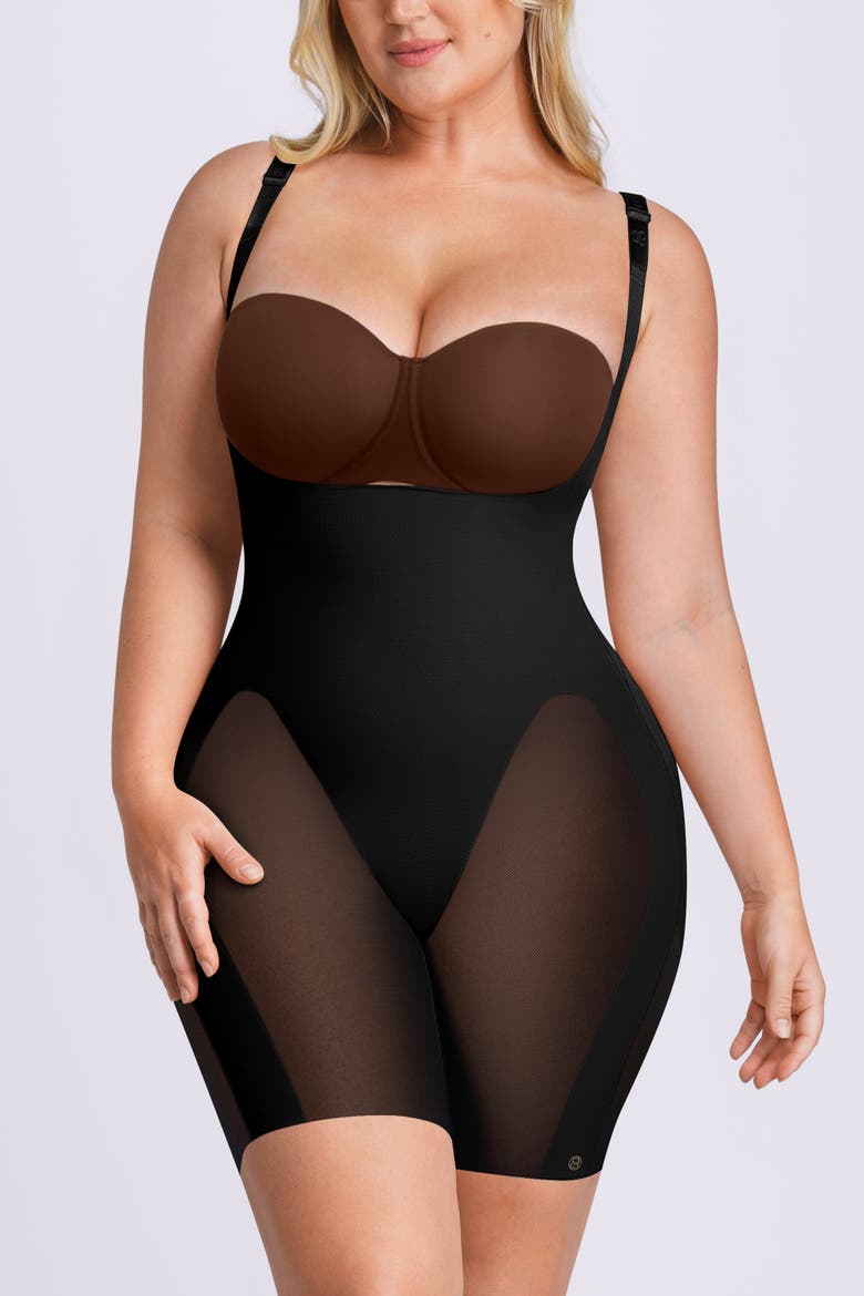 Open Bust Mid-Thigh Shapewear Bodysuit, Alternate, color, Black