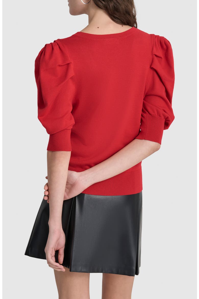 Puff Sleeve V-Neck Sweater, Alternate, color, RED LIGHT