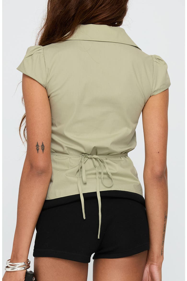 Arianwyn Cap Sleeve Cotton Button-Up Shirt, Alternate, color, SAGE