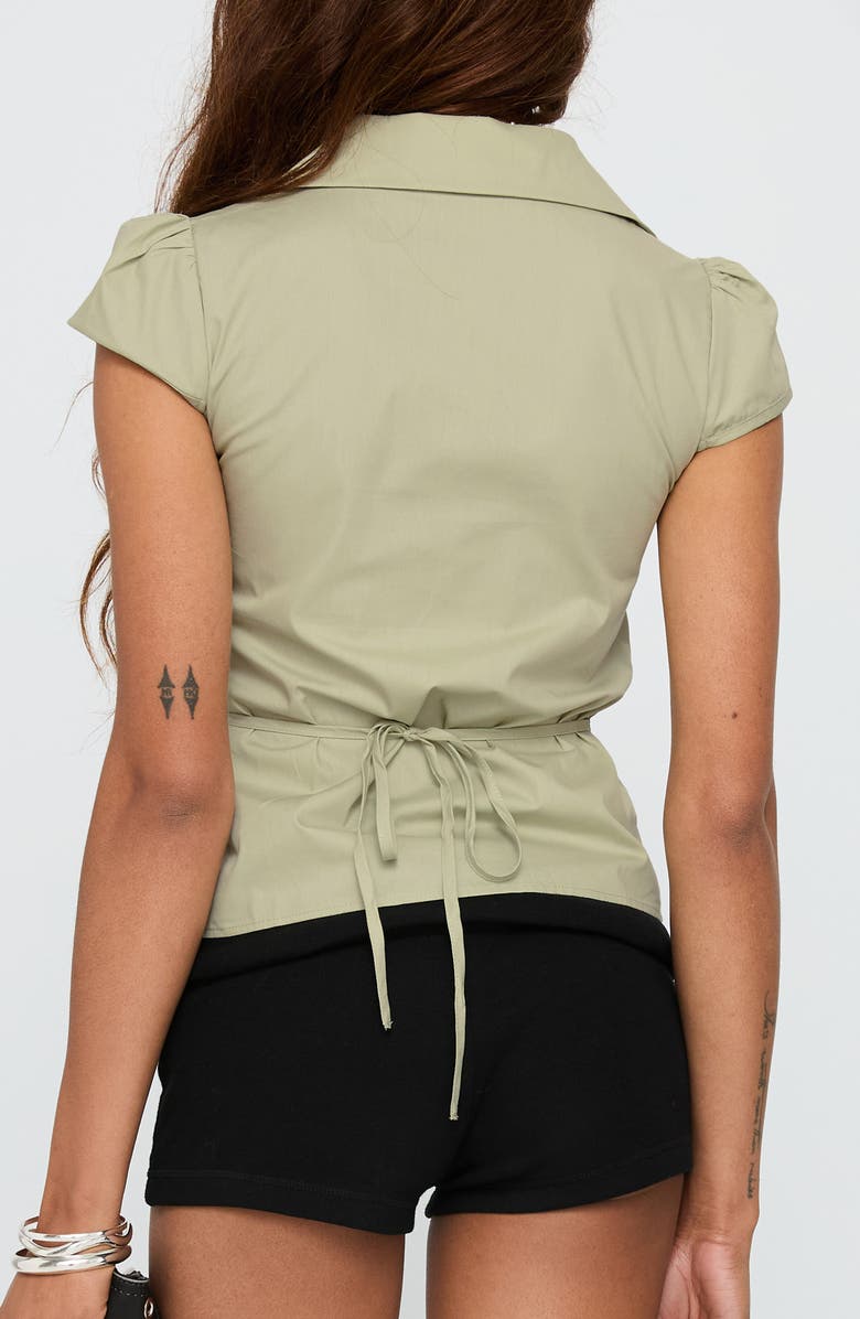 Princess Polly Arianwyn Cap Sleeve Cotton Button-Up Shirt, Alternate, color, Sage