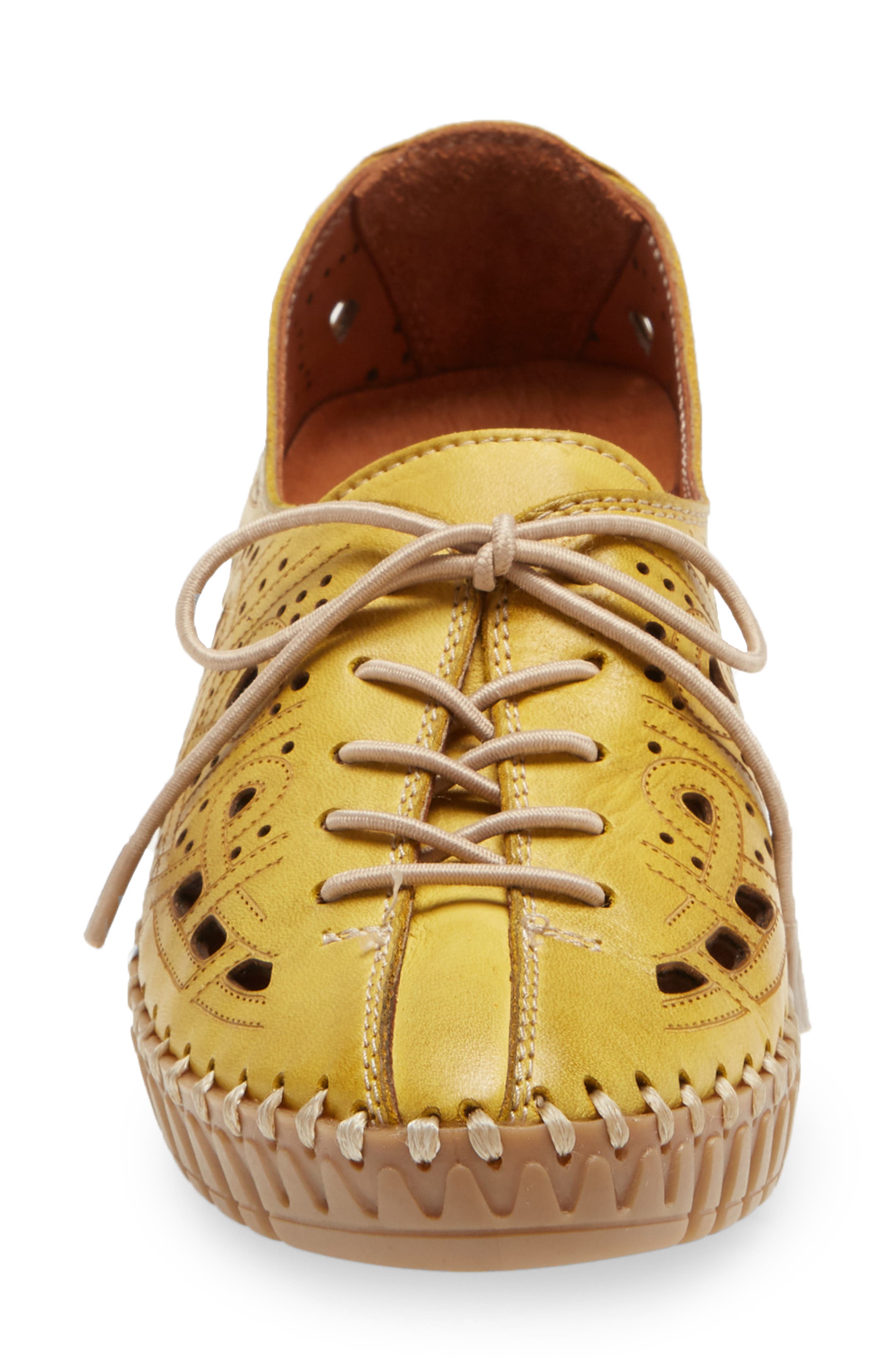 Kylie Lace-Up Flat, Alternate, color, MUSTARD LEATHER