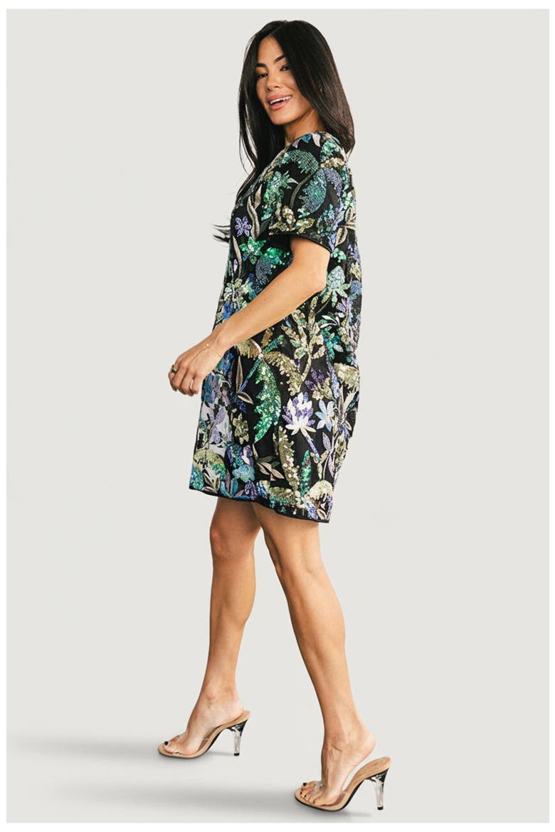 Patricia Sequin Short Dress, Alternate, color, Black and Blue Multi