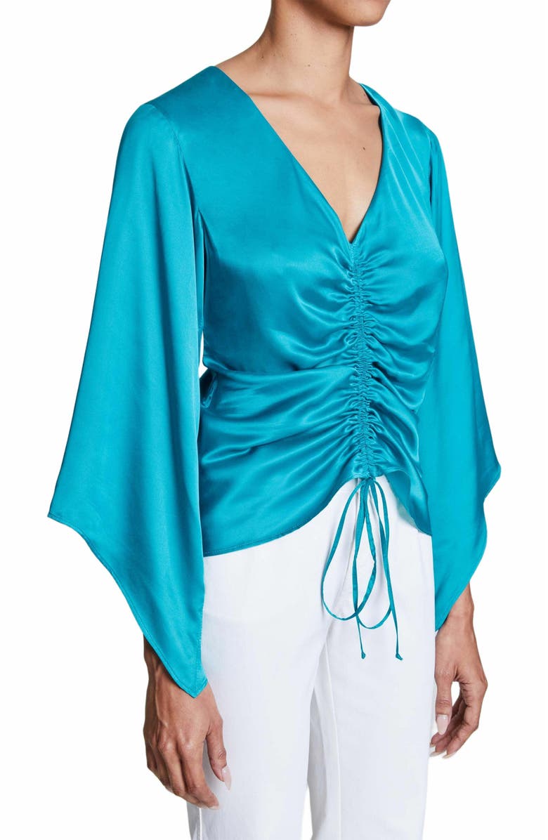 Santorelli RAVEN Silk Blouse with Front Drawstring, Main, color, 