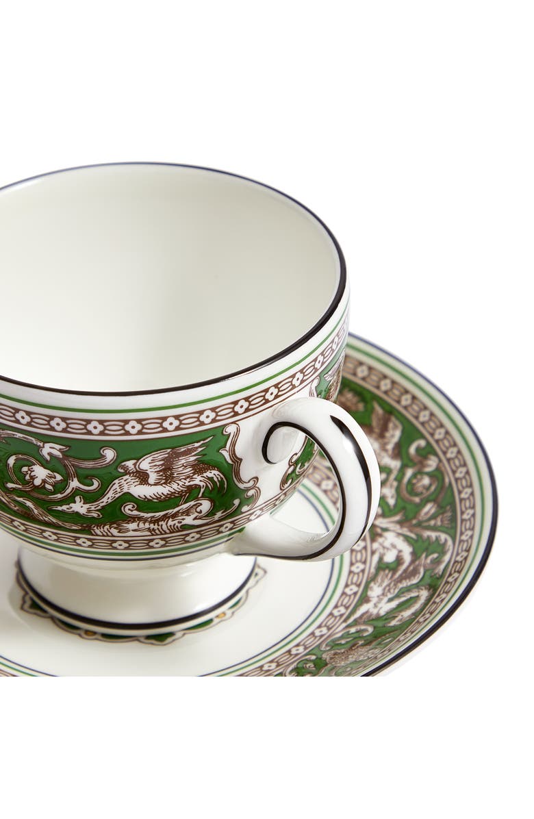 Wedgwood Florentine Bone China Teacup & Saucer Set, Alternate, color, Verde