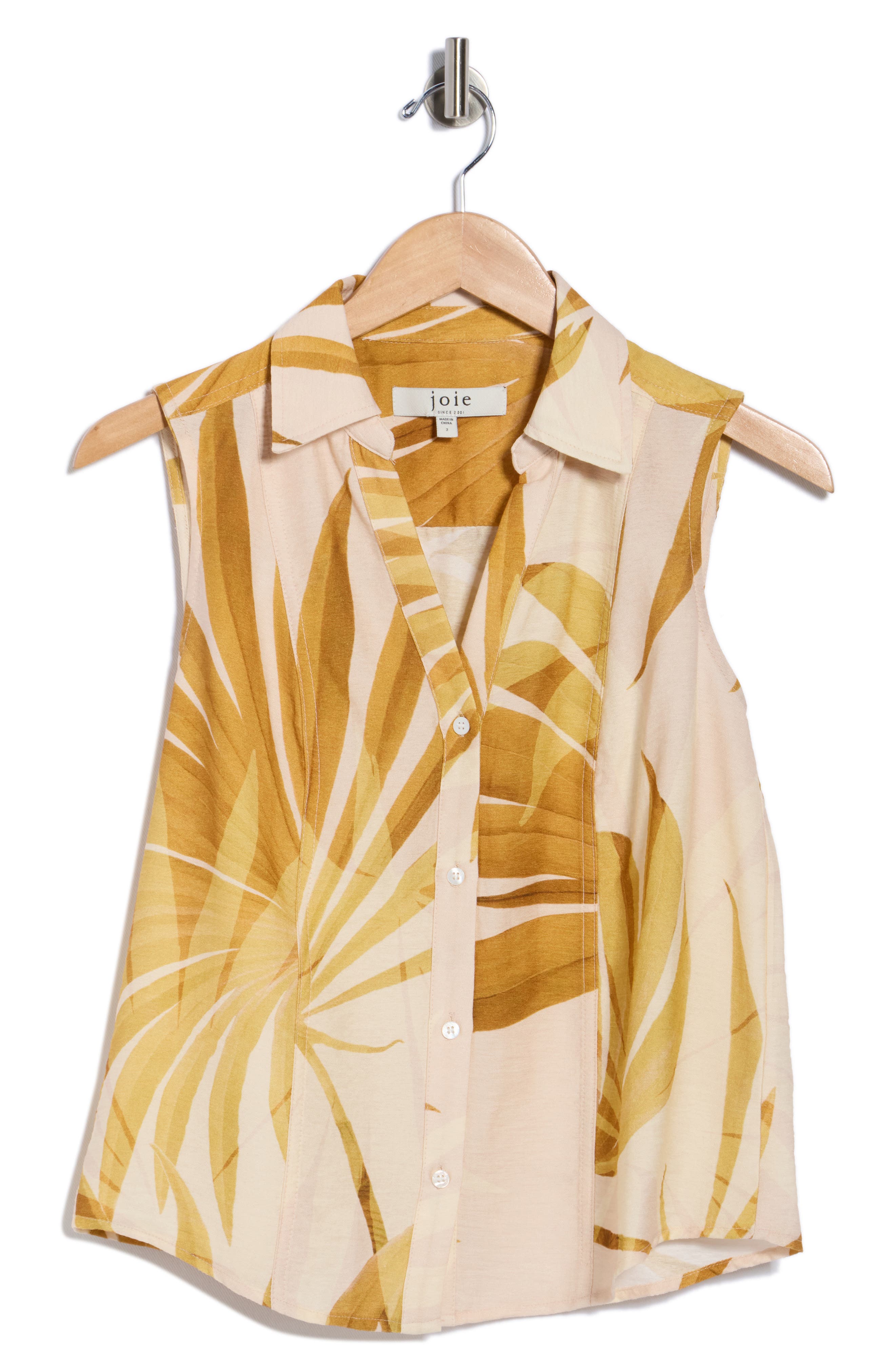 Joie Palm Print Sleeveless Button-Up Top