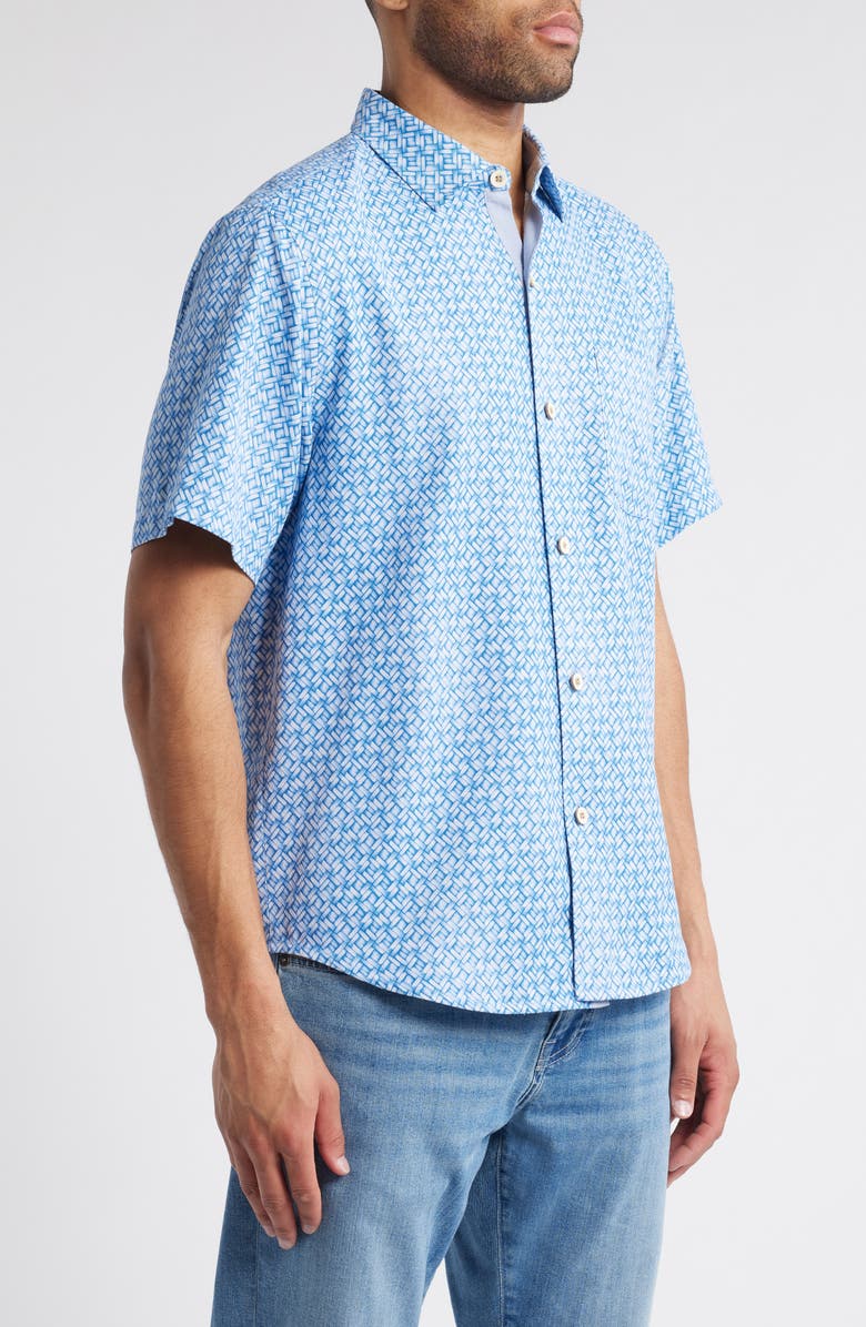 Tommy Bahama Weave in the Moment Short Sleeve Linen Button-Up Shirt, Alternate, color, Blue Monday