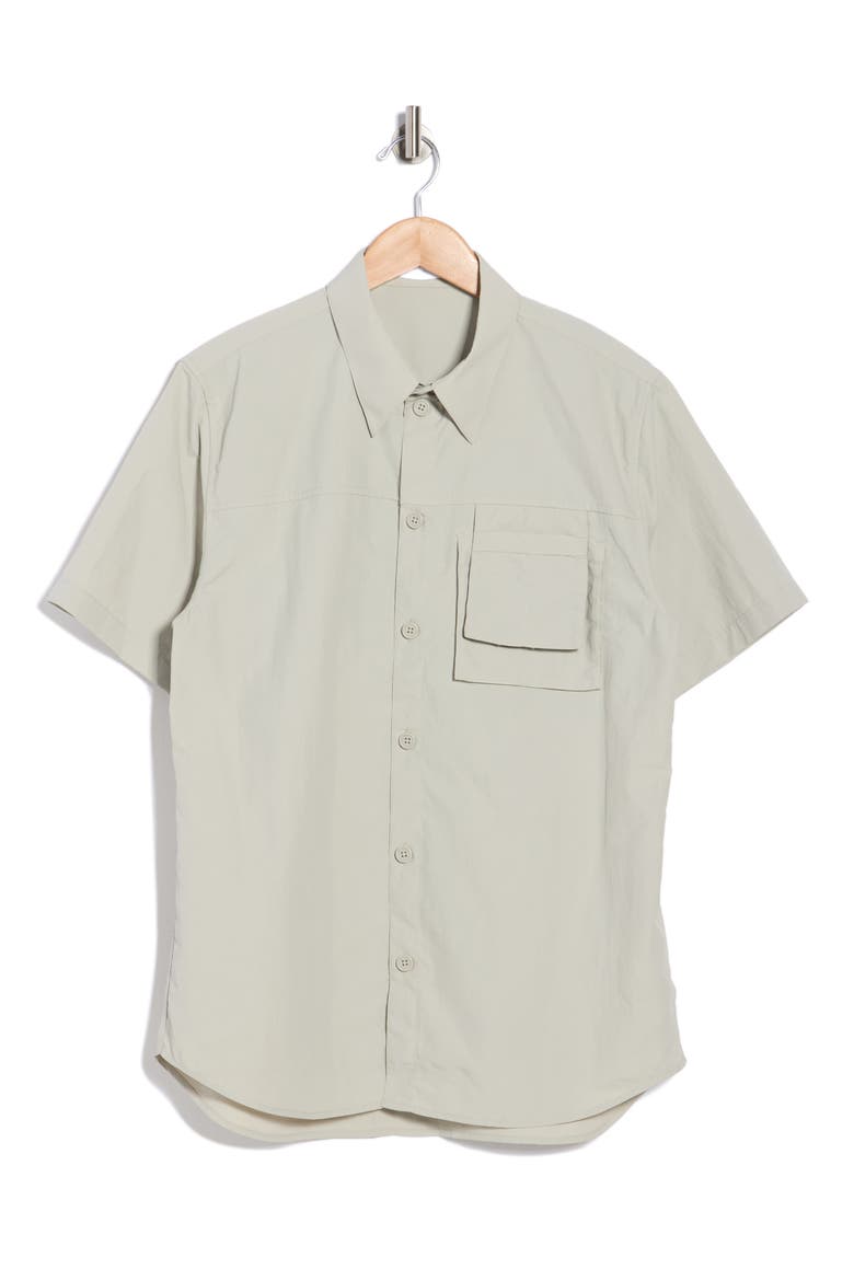 Layered Pocket Short Sleeve Button-Up Shirt, Alternate, color, STONE
