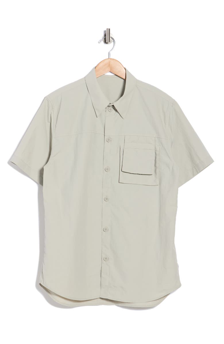 Helmut Lang Layered Pocket Short Sleeve Button-Up Shirt, Main, color, Stone