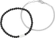 Estella Bartlett Men's Black Onyx Bead & Curb Chain Bracelet Set